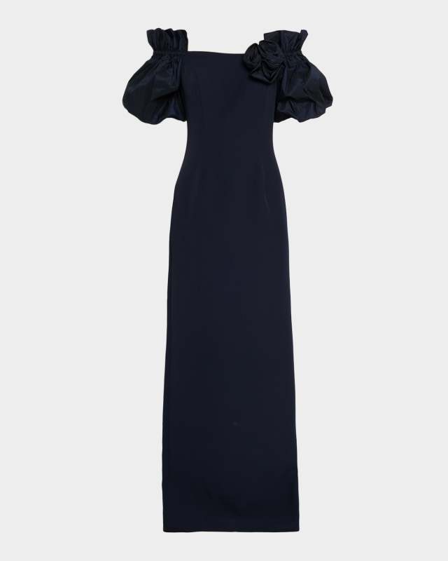 Off-Shoulder Crepe Column Gown